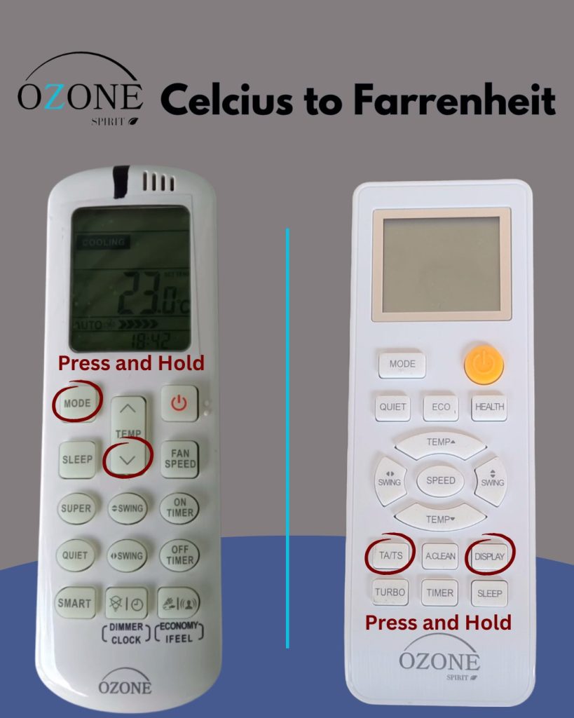 Ozone Spirit remotes — which buttons to press and hold to switch Celsius to Fahrenheit