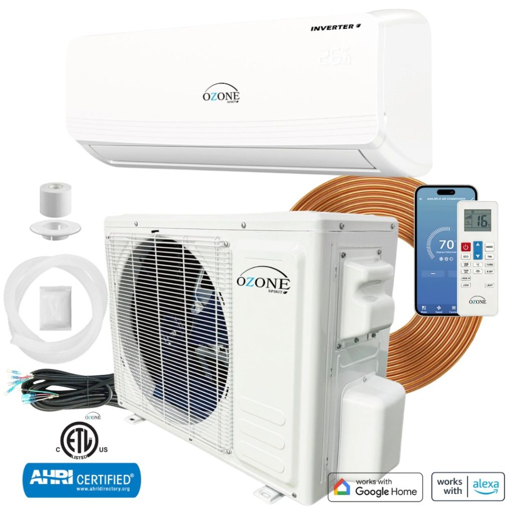 Ozone Spirit 24K BTU inverter mini split system — what's in the box